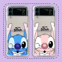 Disney Mickey Mouse Stich Angle Phone Case for Samsung Galaxy Z Flip 3 5G Z Flip5 ZFlip3 zflip Z Flip 4 Clear Soft Air Cover