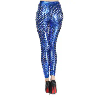 Hollow Women Trousers Shiny Metallic Women's Skinny Pants with Elastic Waist for Stage Performance Disco Party Costume Clubwear