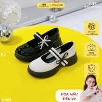 Giày mary jane nữ BEESHOES da bóng quai ngang mũi tròn đế bánh mỳ cao 4 phân sẵn màu kem - đen MJ051