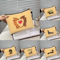 Pet Dachshund Dog Animal Pattern Makeup Bag Pencil Pouch Women's Toilet Kits Travel Organizer Pouchs Cosmetics Square Coach Bags