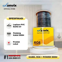 LOEWIX Kabel RG6 + Power – Kabel Coaxial CCTV - 1 ROLL 300 METER hitam polos