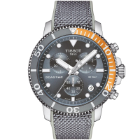 【TISSOT 天梭 官方授權】Seastar 1000海星300米潛水三眼計時錶-45.5mm/灰x橘 新年禮物(T1204171708101)