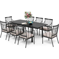 7 Pcs Patio Furniture Set, Metal Patio Outdoor Dining Set for 6 People, Rectangular Patio Table and Swivel Chairs,