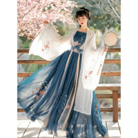 Women Chinese Traditional Hanfu Costume Lady Han Dynasty Dress Embroidery Wei JIN Dynasty Party Show Dance Clothing