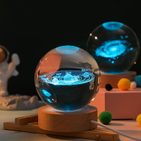 發光水晶球太陽系玻璃球桌面小擺件創意臥室房間裝飾品生日禮物女