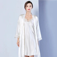 Real Silk Pajamas For Women 100% Mulberry Luxury Silk Pyjamas Female Kimono Robe &amp; Sleepwear 2 Pcs pajama Sets Silk Nightgown