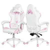 Pink cute girl gaming chair new fashion bow tie computer chair net red anchor game chair comfortable reclining 360° swivel chair