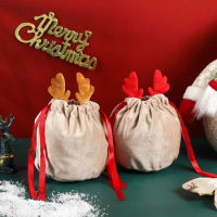 1Pcs Christmas Reindeer Candy Gift Bag Velvet Santa Sacks Drawstring Bag Christmas Decoration Kids Gift Party New Year Gift
