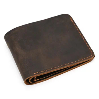 Vintage Bifold Card Purse Wallet 100% Fashion mens wallet with coin pocket genuine leather cash short men slim purse