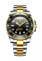LIGE LIGE 自動中性潛水員不銹鋼自動上鍊手錶，黑色旋轉表圈，鋼錶鍊上的黑色錶盤