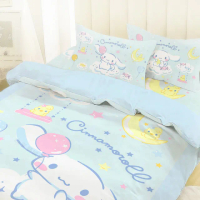 【享夢城堡】雙人加大床包枕套6x6.2三件組(三麗鷗大耳狗Cinnamoroll 雲之國度-藍綠)