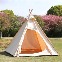 Outdoor Three Season Cotton Canvas Camping Pyramid Tent Adult Teepee Tent Indian Tipi Tent for 3-4Person
