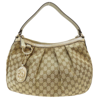 【二手名牌BRAND OFF】GUCCI 古馳 棕色 緹花帆布 肩背包 233955