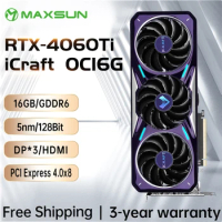 MAXSUN Graphics Cards RTX 4060Ti iCraft OC16G GDDR6 GPU Computer PC Components 128Bit RGB Gaming Video Card New RTX4060Ti