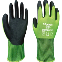 Gardening Work Gloves Nylon Spandex Fluorescent Green Nitrile Micro Foam Coated