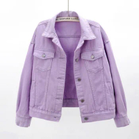 Women's Denim Jackets Autumn Y2k Streetwear Coat Pink Jean Jacket Casual Tops Purple Oversized Tops 