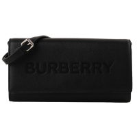 BURBERRY 巴寶莉   烙印LOGO牛皮革皮夾式斜背包(黑)