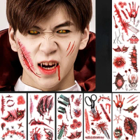 1pc Waterproof Temporary Fake Tattoos Halloween Scary Bloody Tattoo Stickers Scar Halloween Body Makeup Art Decoration for Women