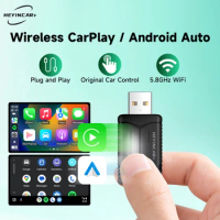 2024 HEYINCAR 2in1 Wireless Android Auto Adapter Carplay Smart Dongle Plug and Play For Kia Volvo Audi MG Opel VW Hyundai Jeep