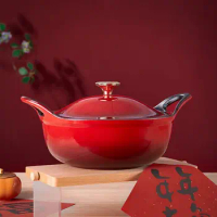 Cast Iron Enamel Pot Chinese Style Koi Wok Household High Temperature Resistance Stew Pan Universal Micro Pressure Enamel Pots