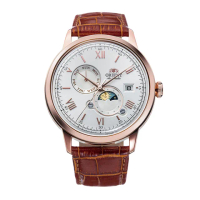 【ORIENT 東方錶】ORIENT 東方錶 SUN&amp;MOON系列 羅馬數字日月相錶 皮帶款 白色 - 41.5 mm(RA-AK0801S)
