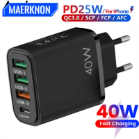 40W USB Charger PD 25W USB C Charger Fast Charging 4 Ports Mobile Phone Charger For Xiaomi Samsung Iphone 14 13 Quick Charge 3.0