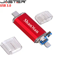 SHANDIAN 128GB OTG 3 In 1 64GB USB Flash Drives USB 3.0 &amp; Type-C &amp; Micro Pendrives 16GB Pen Drive 32GB Free Custom LOGO 8GB 4GB