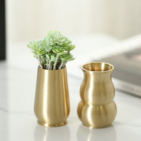 純黃銅迷你小花瓶金色手工全銅花插金屬擺件北歐裝飾干花水培花器