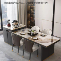 Light luxury dining table integrated telescopic high-end marble long dining table