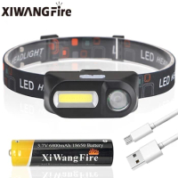 Portable Mini XPE+COB LED Headlamp USB Rechargeable Use 18650 Battery Head Lamp Camping Fishing Headlight Flashlight Torch