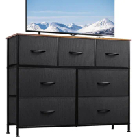 Dresser TV Stand,Entertainment Center with Fabric Drawers,Media Console Table with Metal Frame and Wood Top for TV up to 45 inch