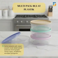 Kotak Bekal Bulat Wadah Tempat Makanan 2L Multipack Plastik Warna Soft Pastel