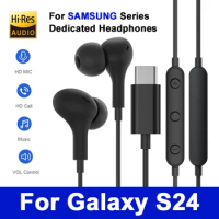 For Samsung S24 Ultra USB C Type C 3.5mm Headphones With Mic HiFi Stereo in-Ear Noise Eadphones For Galaxy S24 S23 S22 Note20 10