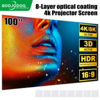 GOOJODOQ 100/80inch HD Anti-Light Curtain Projector Screen 16:9 Indoor Ultra View Portable Foldable 3D 4K Proyector Screen