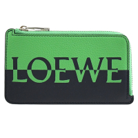 LOEWE 經典英字LOGO撞色小牛皮卡片零錢包(深藍/綠)