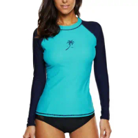 Charmleaks Women Rashguard Swimwear Long Sleeve Rash Guard Surfing Top Colorblock Swimsuit Bike Biking Shirts UPF50+ Beach Wear
