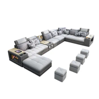 Fabric Living Room Sofas Sets with Bluetooth Speaker Sound System, Big U Shape Corner Cloth Couch for Modern Furniture