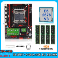 X99 Kit Motherboard LGA2011-3 Set with E5 2676 V3 Processor 64GB(4*16GB)DDR4 ECC Memory M-ATX E5 267