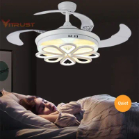 Retractable Ceiling Fans Invisible Chandelier Fan with Remote Control Dimmable LED Light 42 inch
