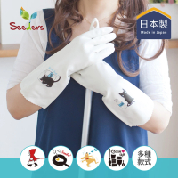 日本Seeders 日製印花風PVC植絨抗菌家務手套多種花色可選(清潔手套/PVC手套/防水手套/加絨保暖)