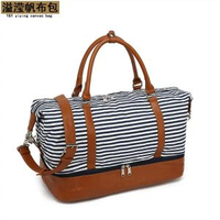 時尚乾濕分離運動包｜手提旅行袋｜亞馬行李包｜條紋旅行包｜收納帆布包｜健身包｜游泳包｜大容量行李袋｜輕便出行包｜乾濕分區收納