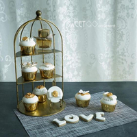 碟子 裝飾鳥籠擺件鐵藝半框鳥籠甜品臺道具婚慶蛋糕架復古金色冷餐架DF