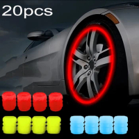 20Pcs Luminous Car Tire Valve Caps Car Wheel Plugs Hub Styling Bike Motorcycle Glowing Decor Tyre Valve Stem Caps Cover Nozzle