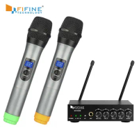 Fifine UHF Dual Channel Wireless Handheld Microphone, Easy-to-use Karaoke Wireless Microphone System K036
