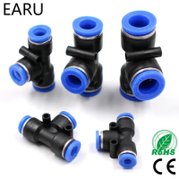 5pcs PE4 6 8 10-16MM Pneumatic (5/32'' 1/4'' 5/16'' 3/8'' 1/2'') Push In Tee 3-Way Fitting Plastic Pipe Connector Quick Fitting