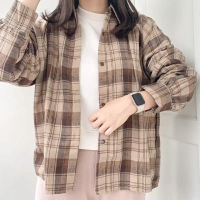 RK - Kemeja Flanel Pria Dan Wanita Lengan Panjang Flannel Cowok Katun Crew Neck V-Neck Slim-fitting 