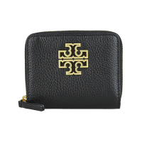 【TORY BURCH】TORY BURCH Britten精工鏤空LOGO小牛皮4卡拉鍊零錢短夾(黑)