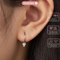 Khuyên vòng thả 3 đá THREE ROUND DIAMONDS CHARM HOOP EARRING