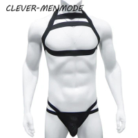 CLEVER-MENMODE Men's Sexy Jumpsuit Body Chest Strap Harness Thong Men BDSM Nightclub Exotic Harness Harness Fetish Sissy Gay