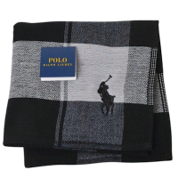 RALPH LAUREN POLO 經典大紋品牌小馬LOGO圖騰刺繡小方巾(黑白系/25CM)